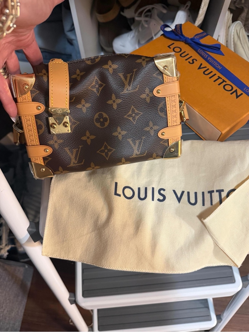 Louis Vuitton Monogram Petite Malle Side Trunk PM Clutch - Brown & Tan